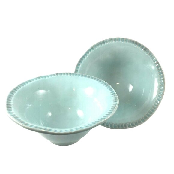 Crate and Barrel Other - 2 Mano Aqua Crate and Barrel Soup Salad Bowls Pie Crust Edge Made in Italy